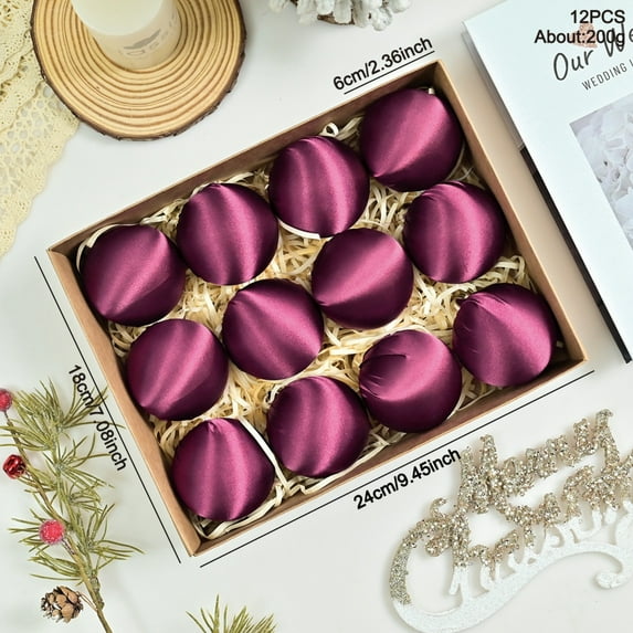 Silk Christmas Ball Ornaments, 12Pcs Christmas Balls Set Xmas Tree Hanging Ornaments Indoor Outdoor Festive Decor (Dark purple, 2.36 inch)