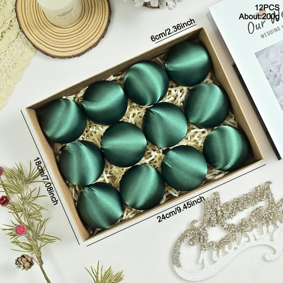 Silk Christmas Ball Ornaments, 12Pcs Christmas Balls Set Xmas Tree Hanging Ornaments Indoor Outdoor Festive Decor (Green, 2.36 inch)
