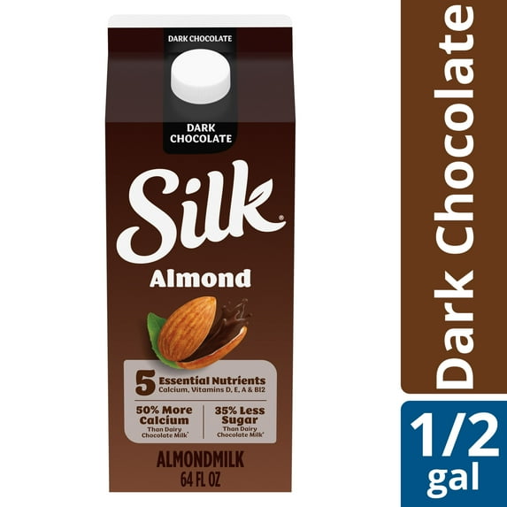 Silk Dairy Free, Gluten Free Dark Chocolate Almond Milk, Plant Based Milk Half Gallon, 64 fl oz