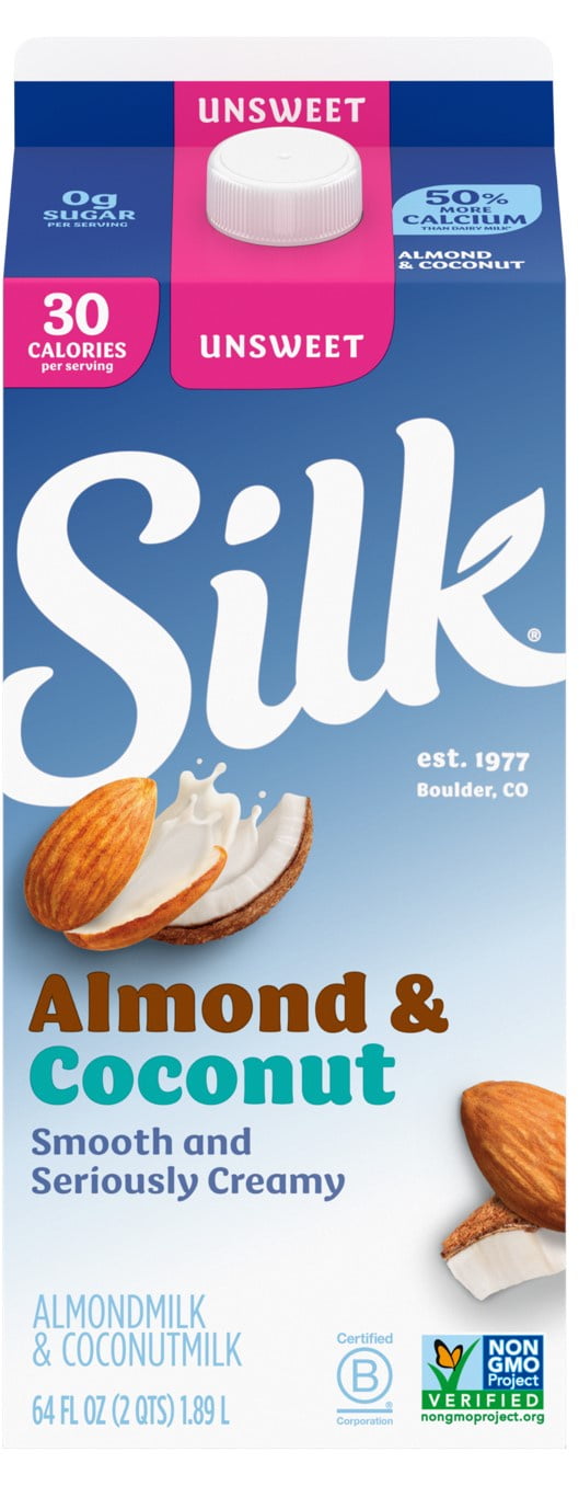 Silk Dairy Free Unsweetened Almond Coconut Milk, Gluten Free, 64 FL OZ Half Gallon