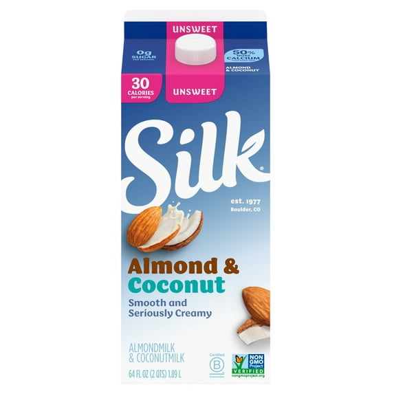 Silk Dairy Free Unsweetened Almond Coconut Milk, Gluten Free, 64 FL OZ Half Gallon