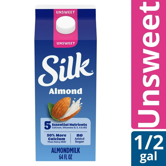 Silk Dairy Free, Gluten Free, Unsweet Almond Milk, Plant Based Milk, 64 fl oz Half Gallon