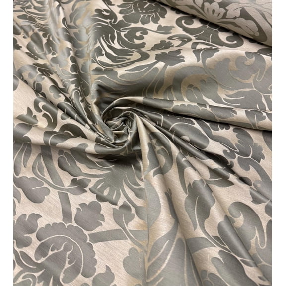 Silk Damask Fabric, Floral Jacquard, 54" Wide - By The Yard (Gray)