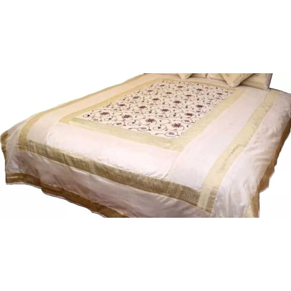 Silk Dupin Bedsheet Art Deco 1-Piece Beige Floral Luxury Cotton Poly Dupion Brocade California King Bedsheet