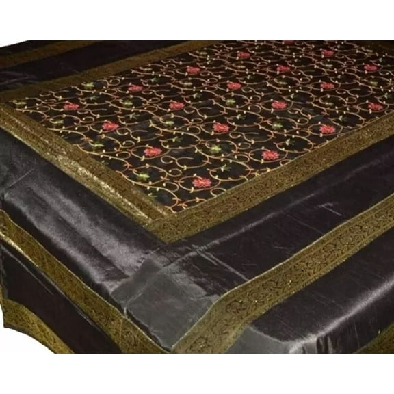 Silk Dupin Bedsheet Art Deco 1-Piece Floral, Luxury Poly Dupion Brocade California King Bedsheet, Breathable