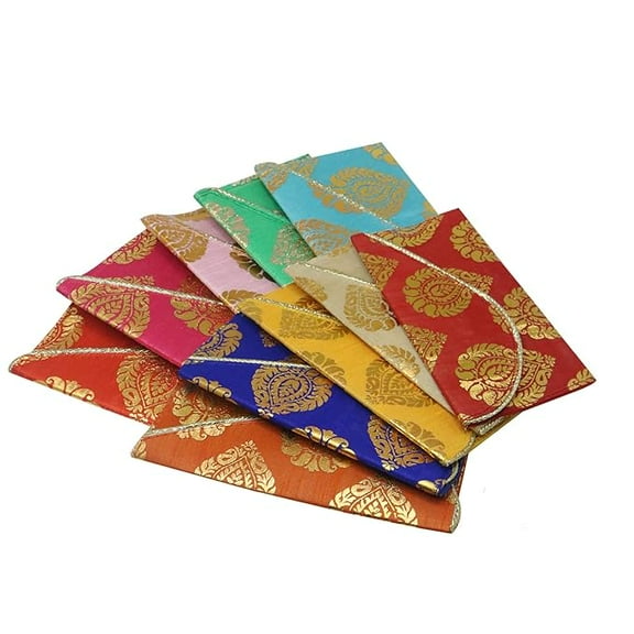 Silk Fabric Printed Money Gift Envelopes for Wedding/Marriage/Birthday(Multi Colours/Assorted Colours) (Pack of 20)