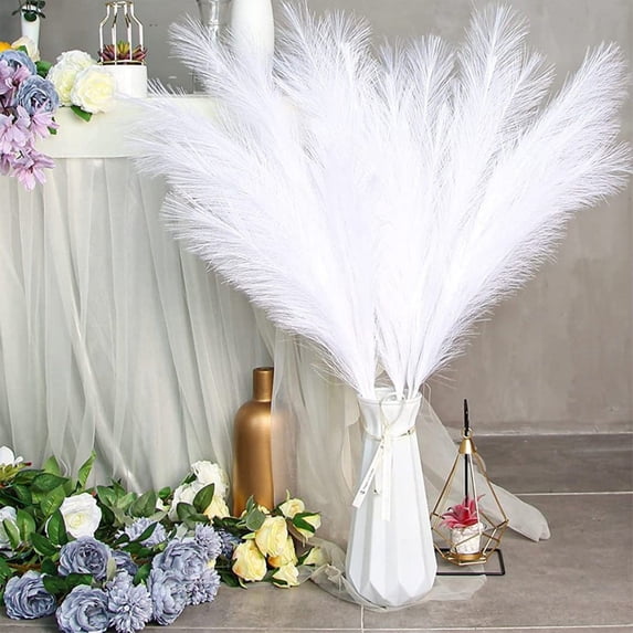 Silk Fabric Simulated Reeds Faux Pampas Grass Decor 10 Stalks 55x3x3cm for Wedding Boho Home Arrangements 10Pcs White Rkxzt