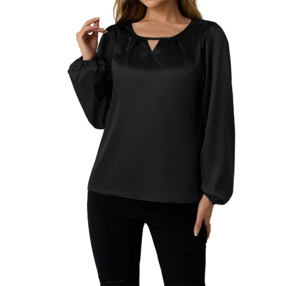 Silk Feel Satin Blouse for Women Casual Long Sleeve, Elegant Top for Daily Use, Flattering Fit, Chiffon Material