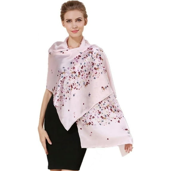 Silk Feeling Long Satin Scarf Fashion Beach Scarf Shawl Check Style Sunscreen Shawls Wraps-Lightweight Pattern Silk Long Mulberry Scarf