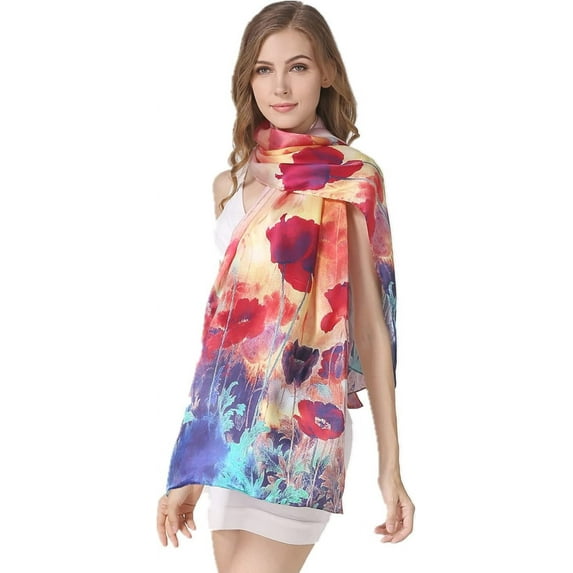 Silk Feeling Scarf 21.5 Inches Large Square Satin Head Hair Wrap Fashion Cute Aesthetic Decoration for Women Girls Silk Long Mulberry Scarf