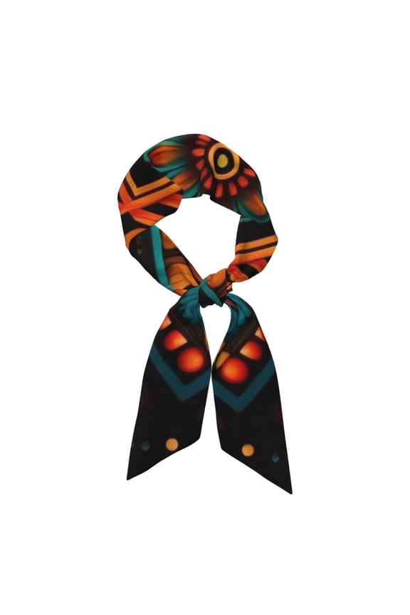 Silk Feeling Scarf Satin Head Long Thin Scarves Lightweight for Women Fashion, Indian Tribal Ethnic Native