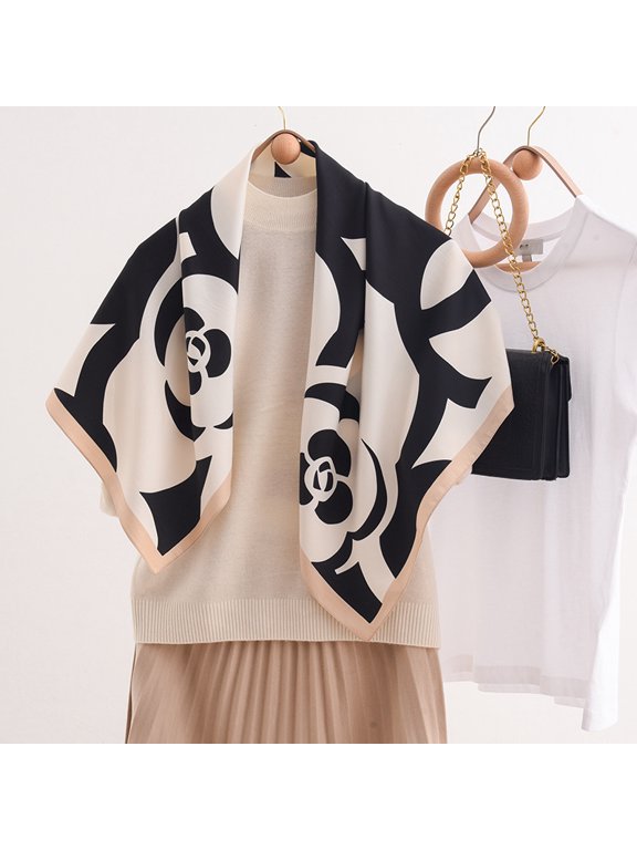 Silk Feeling Spring Summer Scarf, Long Square Satin Shawl Wrap, Head Scarf for Women 35 × 35 inches