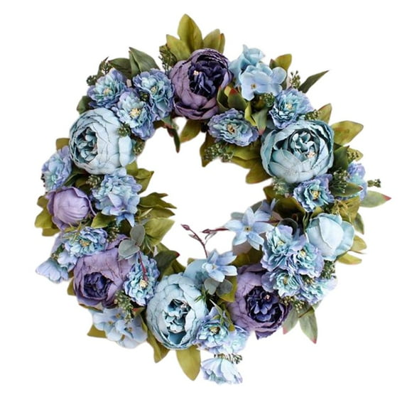 Silk Floral Wreath Decor Artificial Peony Flower Garland, Great for Bridal Shower Wedding Scene Farmhouse Decoration Photo Prop Welcome Wreath Blue