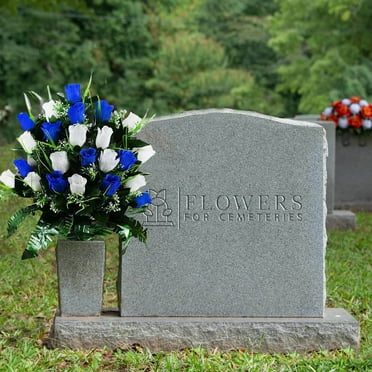 Silk Flower Arrangement for Graves - Artificial Rose Bouquet Memorial Decor - Weatherproof Cemetery Flowers for Headstones, Tombstones