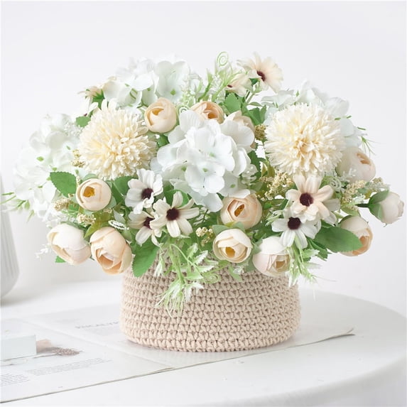 Silk Flower Bouquet Faux Peony Flowers for Vase Decor Wedding Centerpieces Champagne 2 Pack
