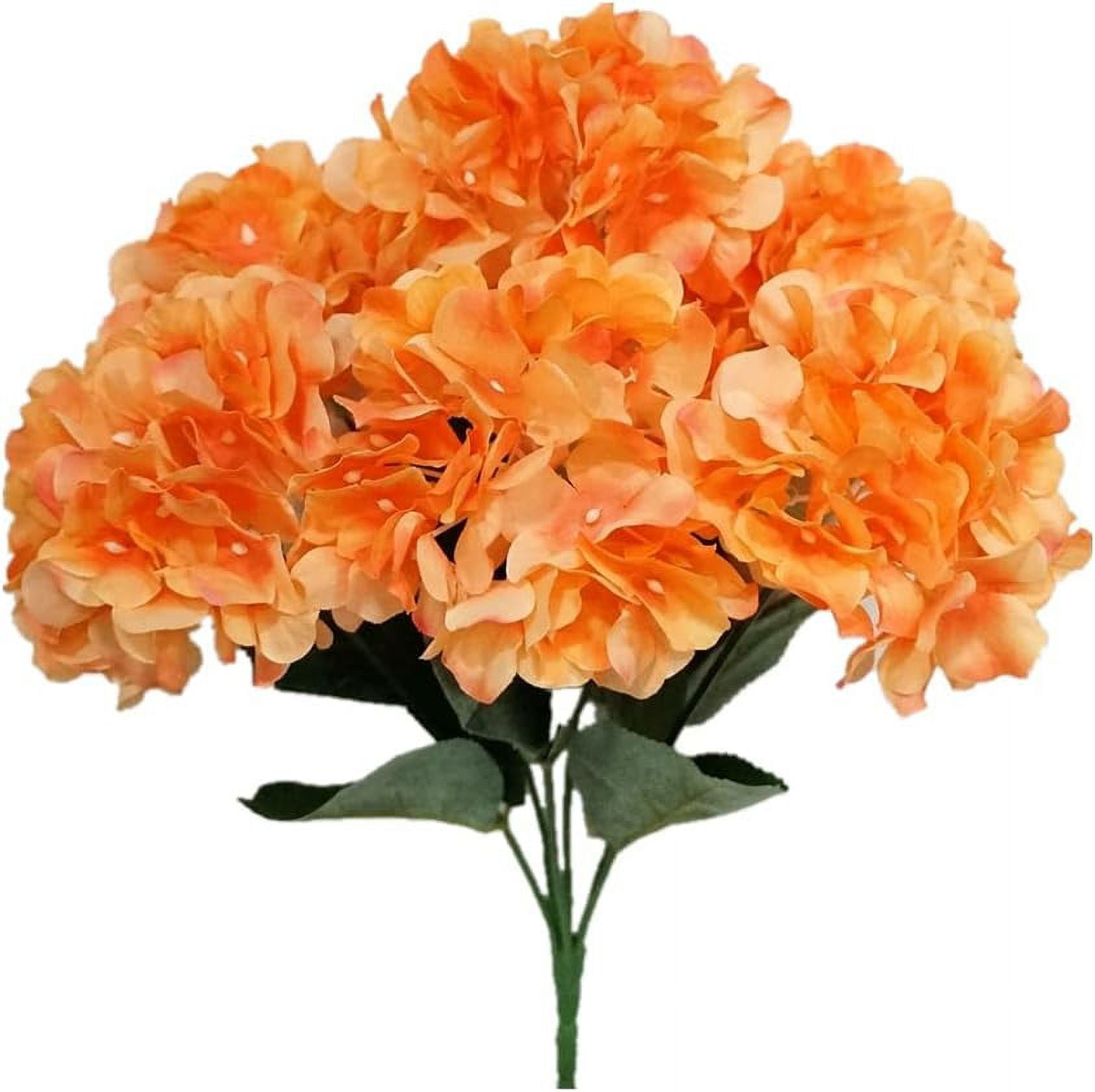 Silk Flowers In Orange, Artificial Hydrangeas Roses Daisies Bouquet