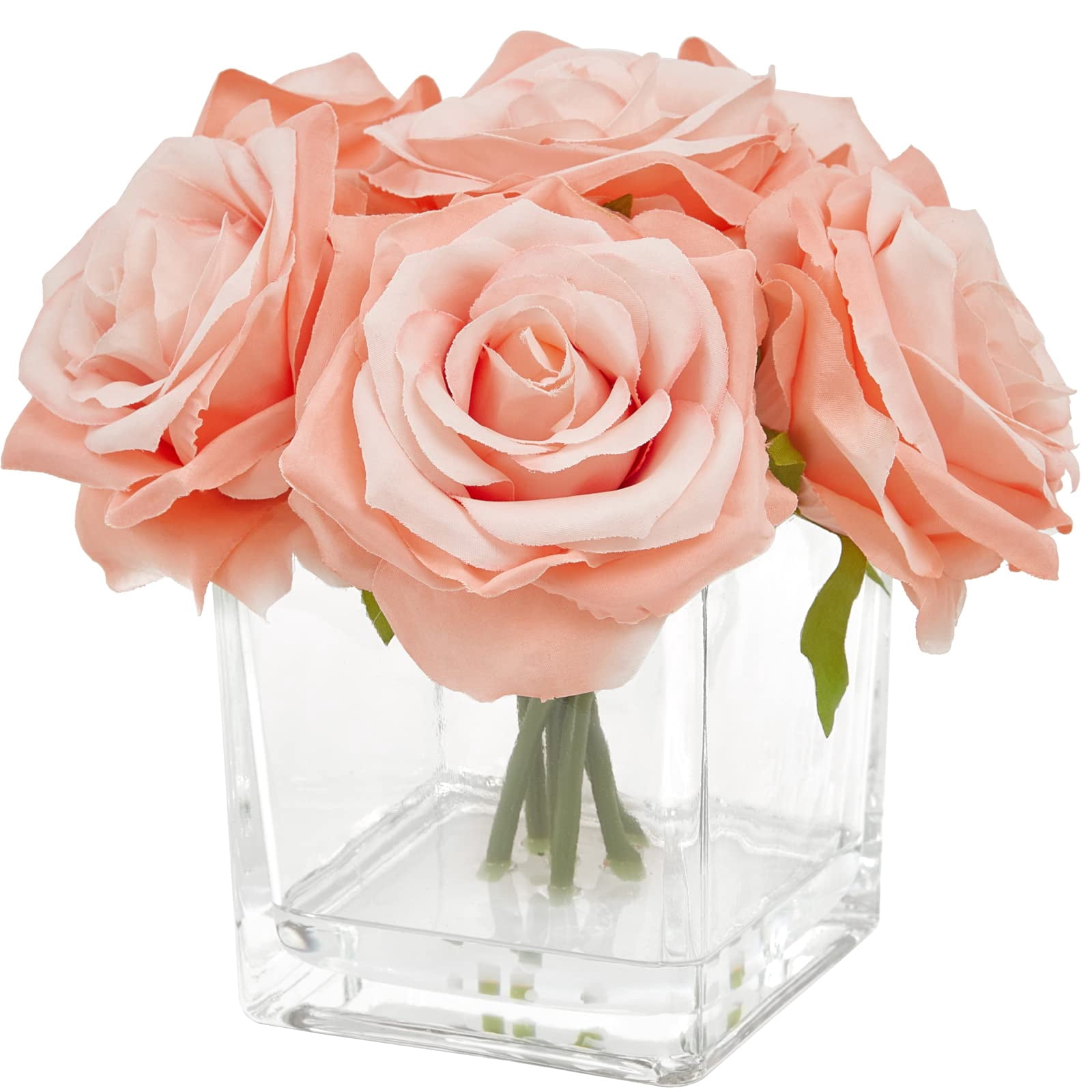 Silk Flowers in Vase, Artificial Roses Flowers Bouquet with Glass Vase ...