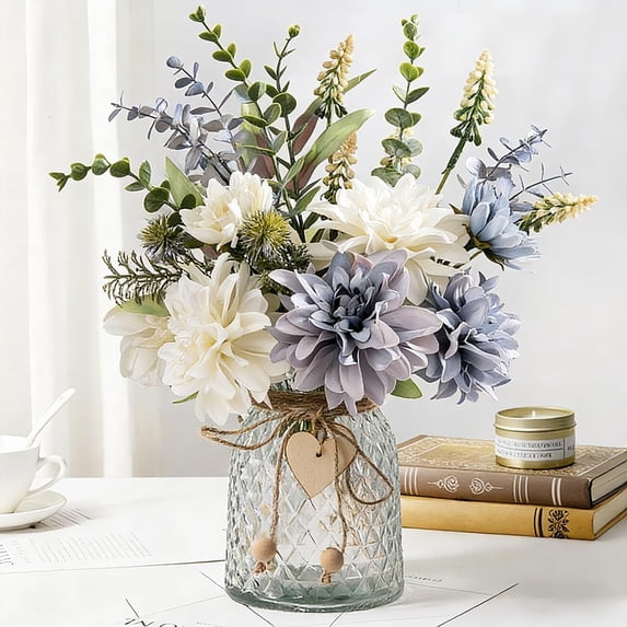 Silk Flowers in Vase, Artificial Dahlia Flowers with Vase Fake Flowers ...