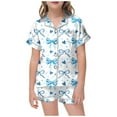 thumbnail image 1 of Silk Girls Pajamas Set Valentines Pajamas Kids Short Sleeve Bow Print Button Down Sleep Shirt Boy Pajamas Size 4-5 Years, 1 of 4