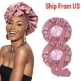 thumbnail image 1 of 2 Pcs Silk Hair Bonnet with Wide Elastic Band, Sleepling Hair Wrap Cover, Satin Night Sleep Cap for Curly Long Hair Shower Bonnet, Satin Bonnet Silk Bonnet for Sleeping(Pink), 1 of 9
