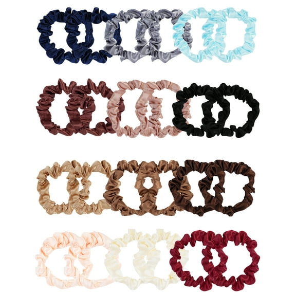 Silk Hair Scrunchies, 24 Pcs Silk Hair Ties, Soft Silk Scrunchies for Hair Elastics Ponytail Holders, Satin Scrunchies for Women Curly Thick Thin Hair