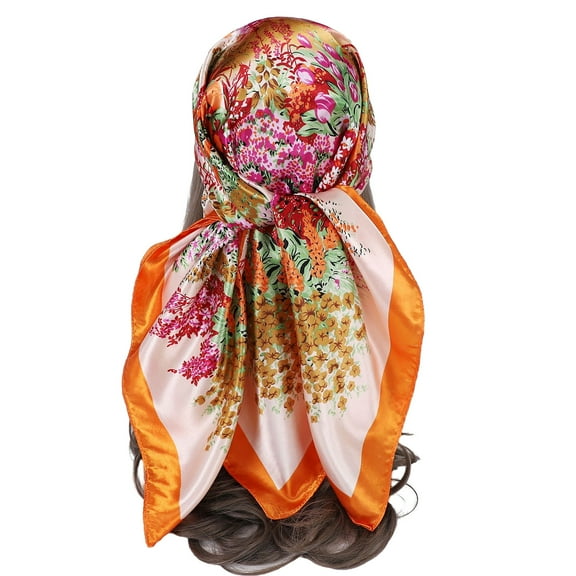 Silk Head Scarf for Women - 35" Hair Scarves Satin Head Scarf Bandanas Square Silk Hair Night Sleeping - Orange