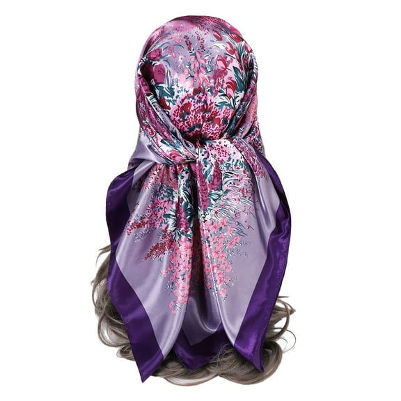 Silk Head Scarf for Women - 35" Hair Scarves Satin Head Scarf Bandanas Square Silk Hair Night Sleeping - purple