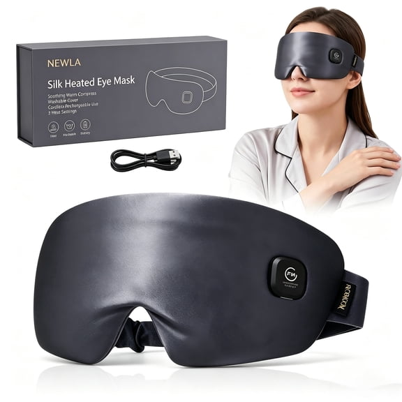 Silk Heated Eye Mask with Moist Warm Heat for Dry Eyes, Cordless Design with Removable Washable Cover for Nap Use