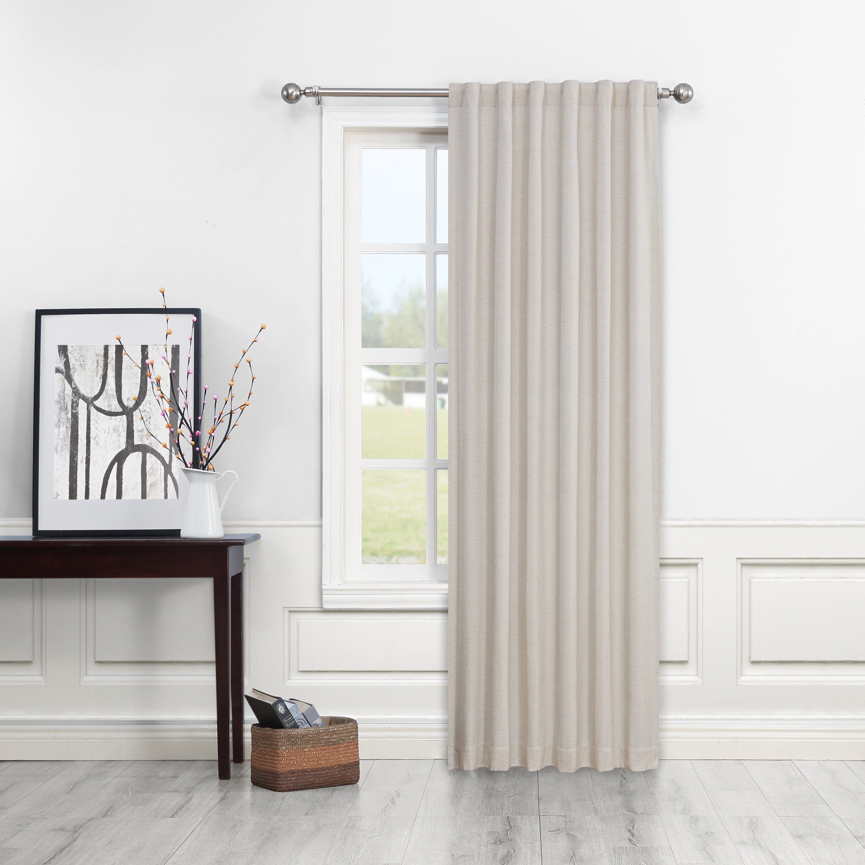 Silk Home, Inc. Germaine Total Blackout Back Tab Curtain Panel Linen 52" x 96" 96 Inches