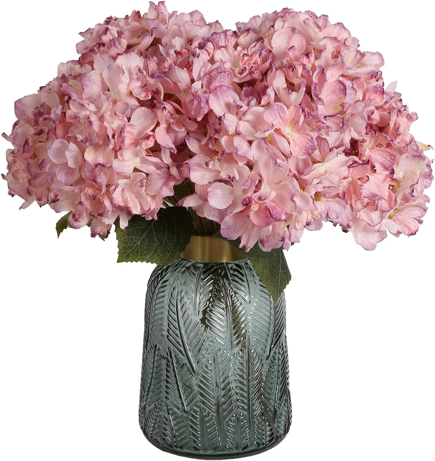 Silk Hydrangea Artificial Flowers, Heads Pink Fake Hydrangeas Vintage Dried Flowers with Stems Pink Hydrangea for Wedding Arrangement Party Office Home Decor(Pink)