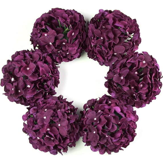 Silk Hydrangea Artificial Flowers Heads with Stems for Wedding Home Decor Pack of 6 (Purple) A
