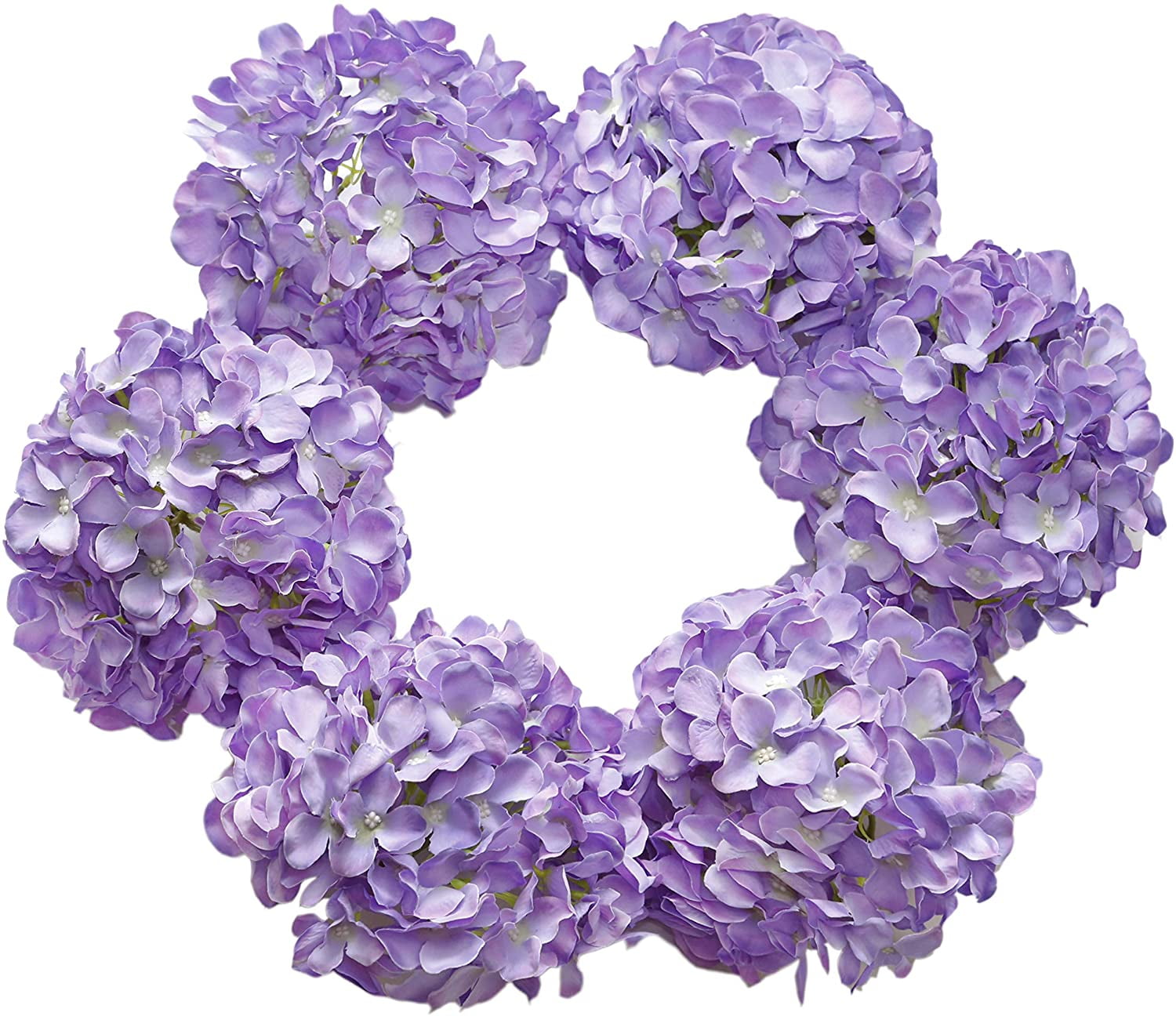 Silk Hydrangea Artificial Flowers Heads with Stems for Wedding Home Decor Pack of 6 (Purple)