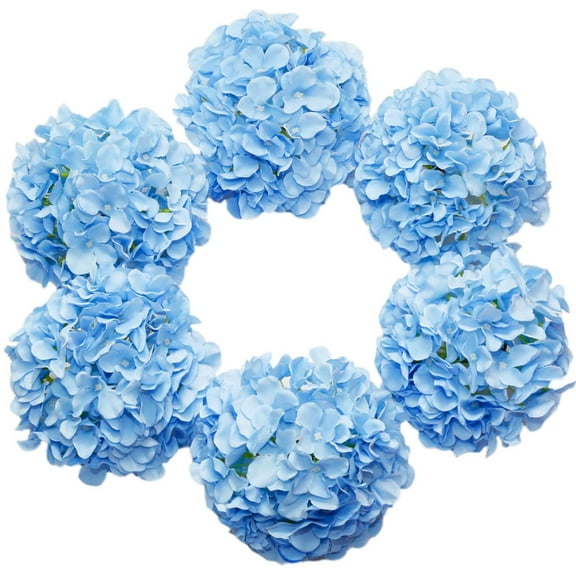 Silk Hydrangea Artificial Flowers Heads with Stems for Wedding Home Decor Pack of 6 (Purple)