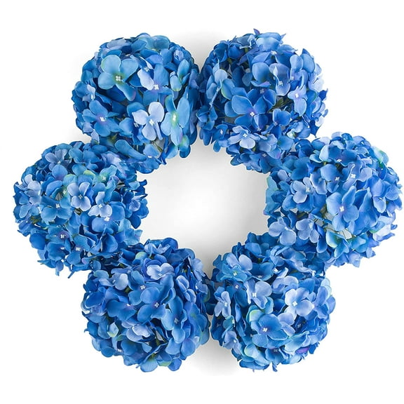 Silk Hydrangea Artificial Flowers Heads with Stems for Wedding Home Decor Pack of 6 (Purple)