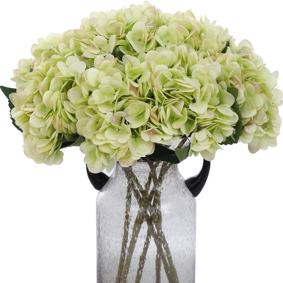Silk Hydrangea Artificial Flowers with Stems Lime Green 6 Pack for Wedding and Home Decor
