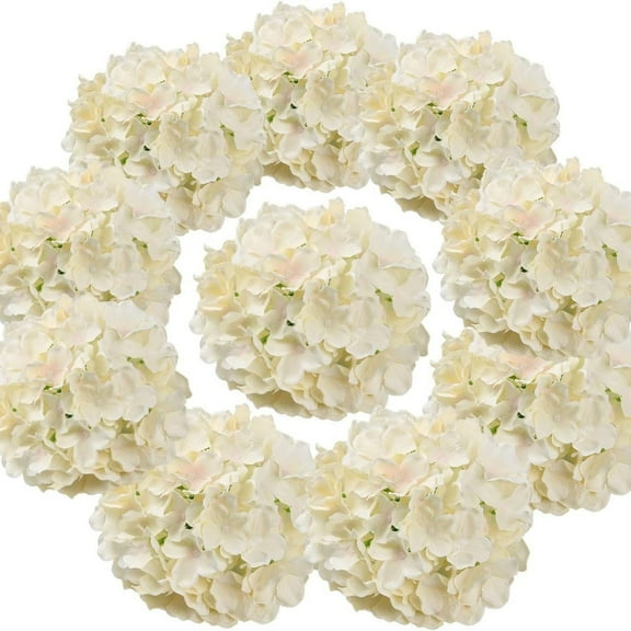 Silk Hydrangea Flower Heads, Artificial Hydrangea Blooms with Stems for Home Wedding Decor, Pack of 10 for Bouquets, Centerpieces, and Floral Arrangements