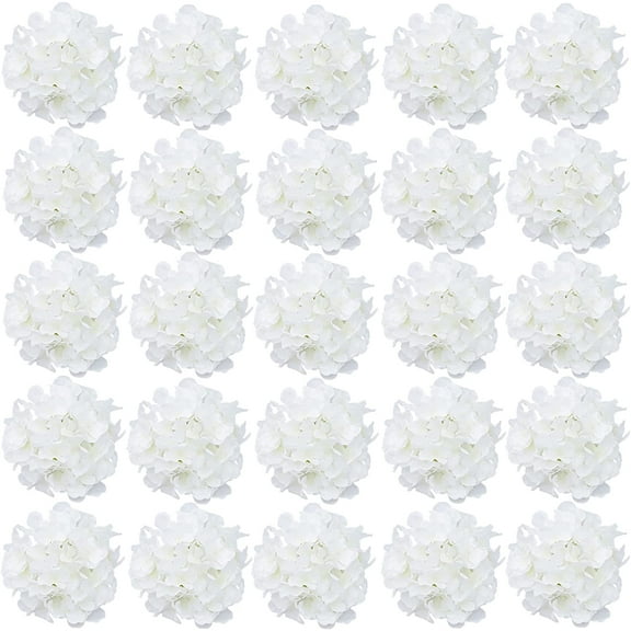 Silk Hydrangea Heads Artificial Flowers Heads and Stems Fake Hydrangea Flowers for Home Wedding Decor (Pure White)