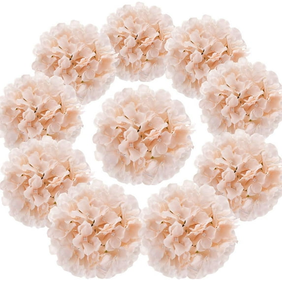 Silk Hydrangea Heads Artificial Flowers Heads with Stems for Home Wedding Decor,Pack of 10 (White)