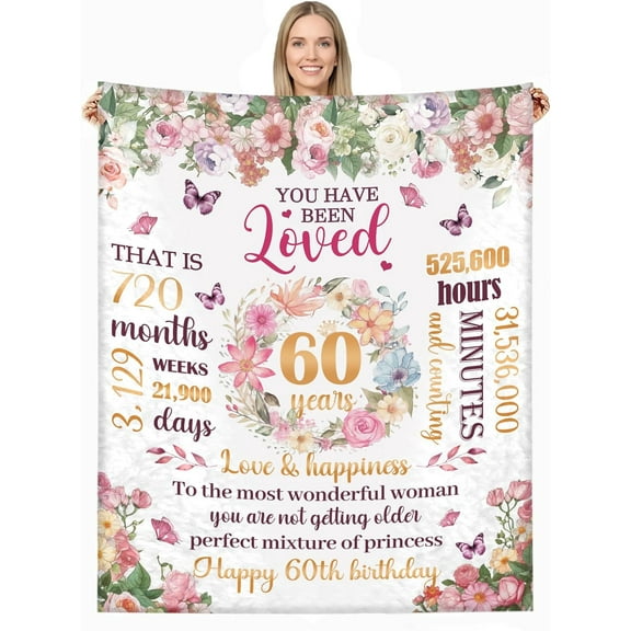 60th Birthday Gifts for Women Blanket 50" x 60", 60th Birthday Decorations Women, Happy 60th Birthday Gift Ideas, Gifts for 60 Year Old Women 1963, Gifts for Woman Turning 60 Throw Blanket