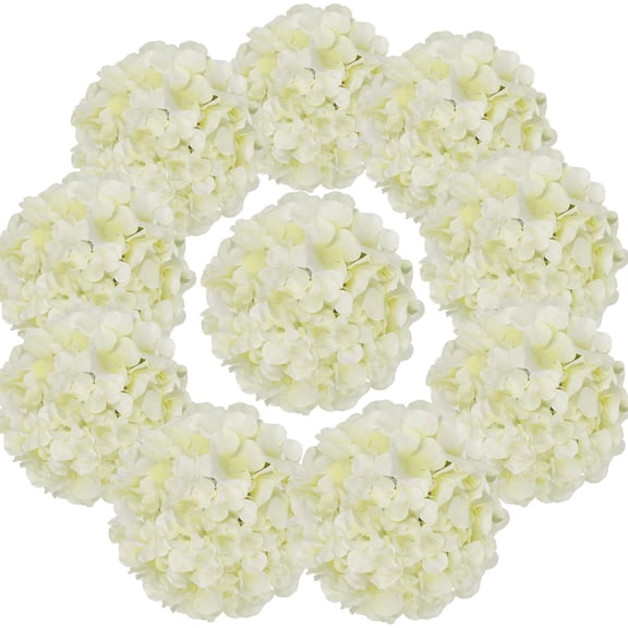 Silk Hydrangea Heads Artificial Flowers Heads with Stems for Home Wedding Decor,Pack of (Ivory)