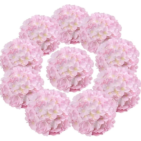 Silk Hydrangea Heads Artificial Flowers Heads with Stems for Home Wedding Decor,Pack of (Pink)