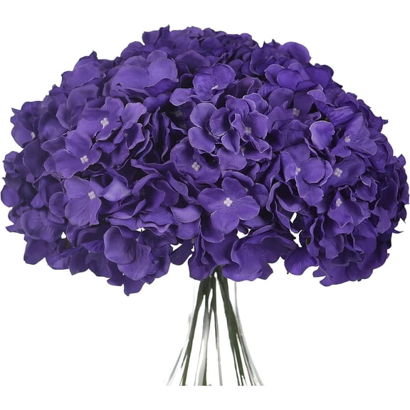 Silk Hydrangea Heads with Stems Artificial Flowers Heads for Home Wedding Decor,Pack of 10 (Sky Blue) A
