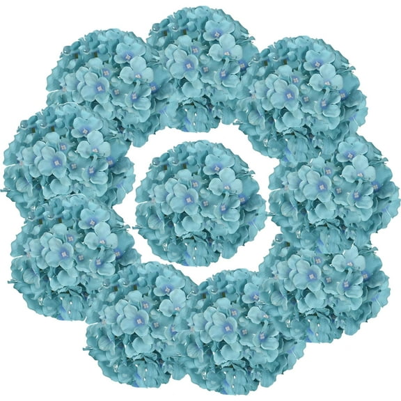 Silk Hydrangea Heads with Stems Artificial Flowers Heads for Home Wedding Decor,Pack of 10 (Sky Blue)