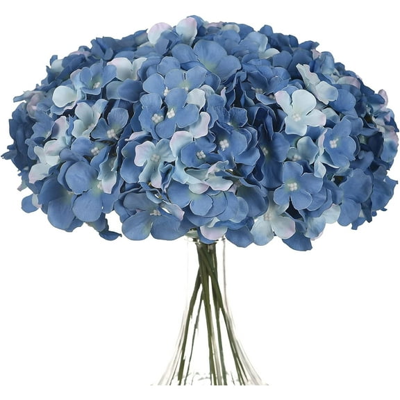 Silk Hydrangea Heads with Stems Artificial Flowers Heads for Home Wedding Decor,Pack of 10 (Sky Blue)