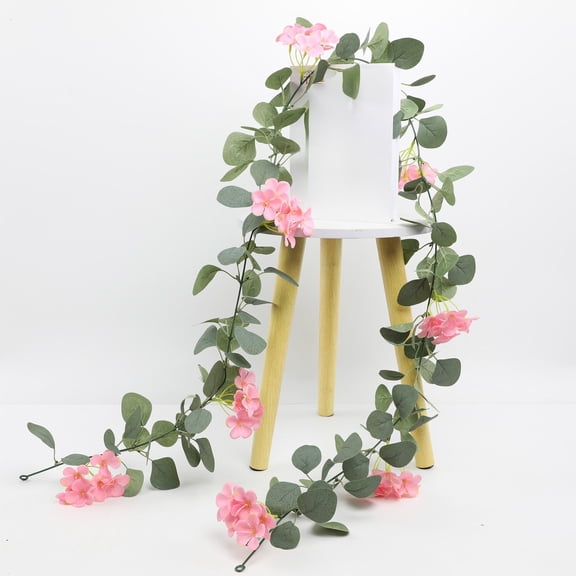 Silk Hydrangea Rattan Fake Flower Vine 70.08in Realistic Artificial Greenery Hanging Home Wall Door Garden Decoration No Watering Needed