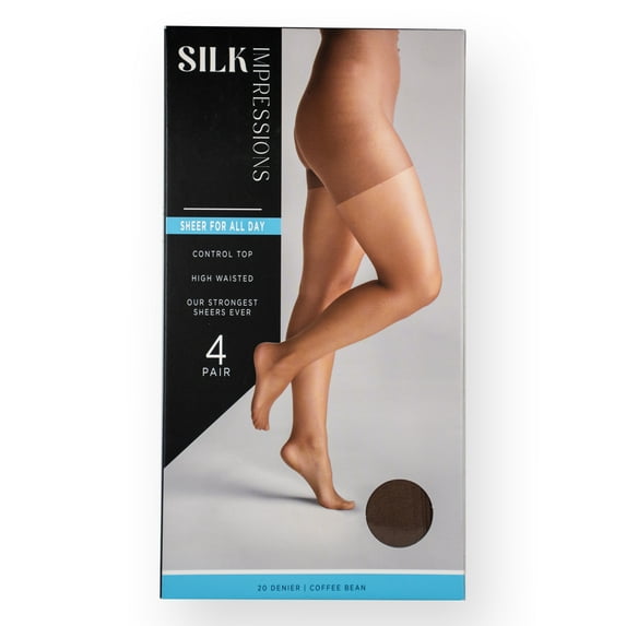 Silk Impressions 20 Denier Sheer Tights and Control Top Pantyhose for Women, Sizes S-3XL, 4-Pack