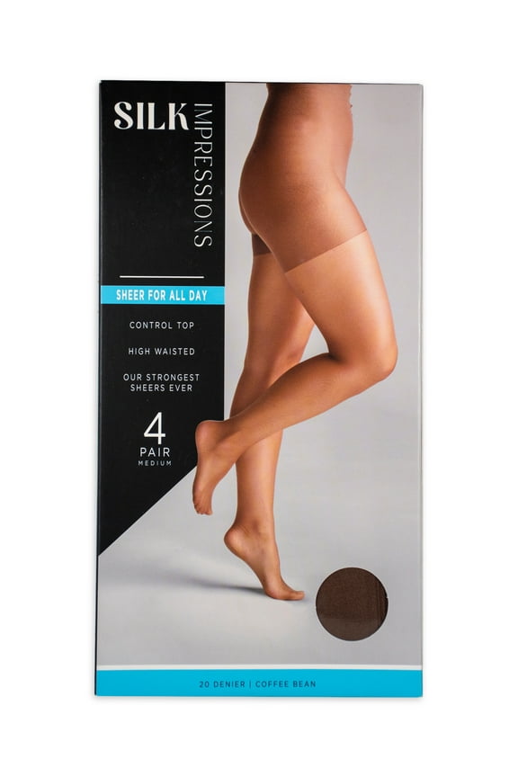 20 Denier Sheer Tights and Control Top Pantyhose for Women, Sizes S-3XL, 4-Pack