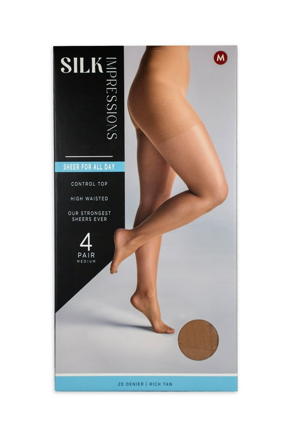 20 Denier Sheer Tights and Control Top Pantyhose for Women, Sizes S-3XL, 4-Pack