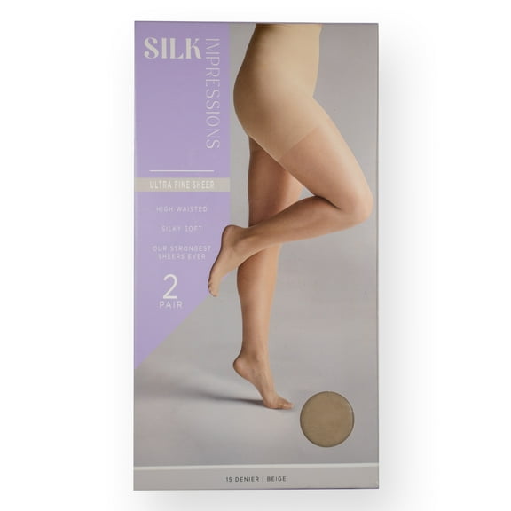 Silk Impressions Fine Sheer Pantyhose for Women, 15 Denier Ultra Sheer, Sizes S-3XL, 2-Pack