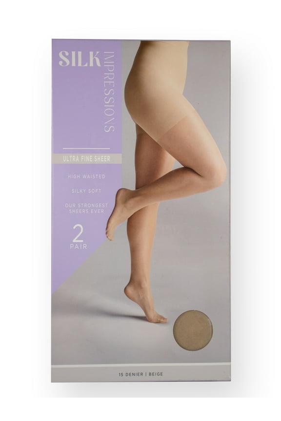 Fine Sheer Pantyhose for Women, 15 Denier Ultra Sheer, Sizes S-3XL, 2-Pack